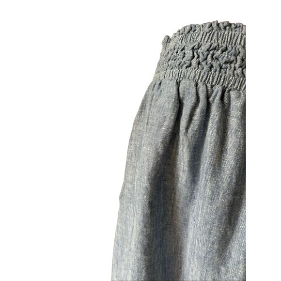 Garnet Hill Pull On Midi Linen Skirt size XL Blue Smocked Waist Side Pockets - Picture 5 of 9